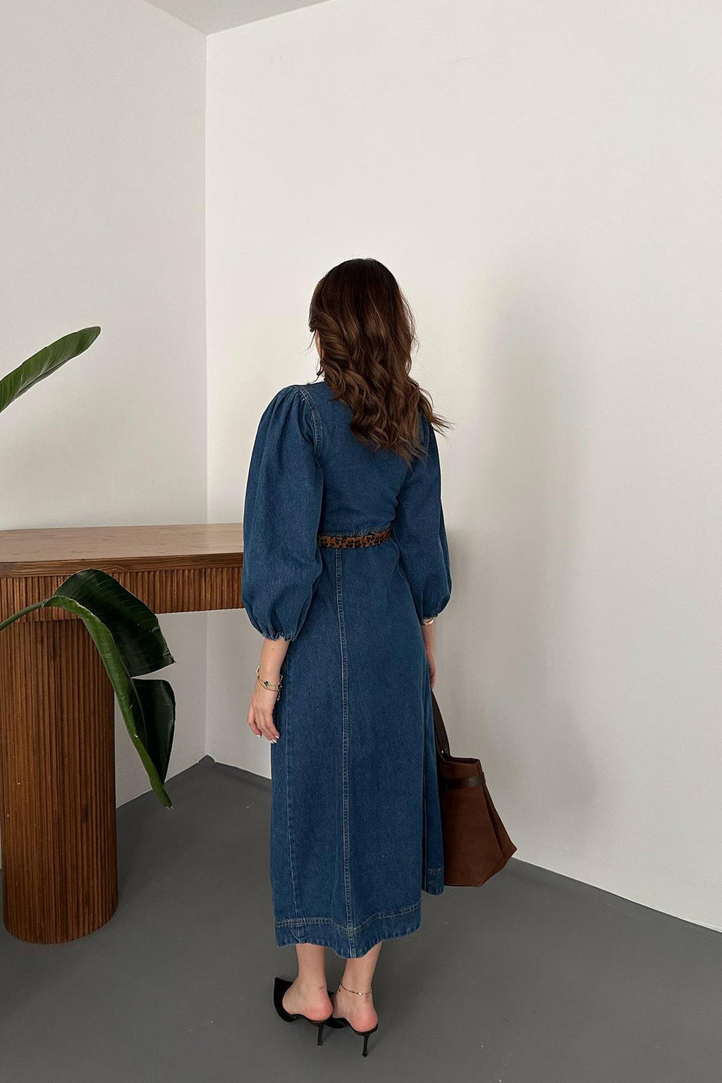 Robe en jean à manches bouffantes