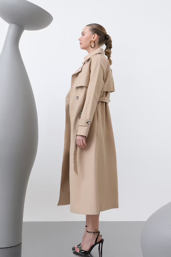 Trench long ceinture leopard