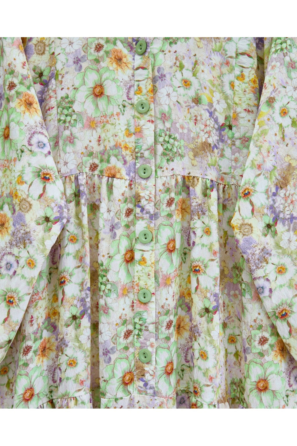 Robe à fleurs avec manches mi-boutonnées et élastiques