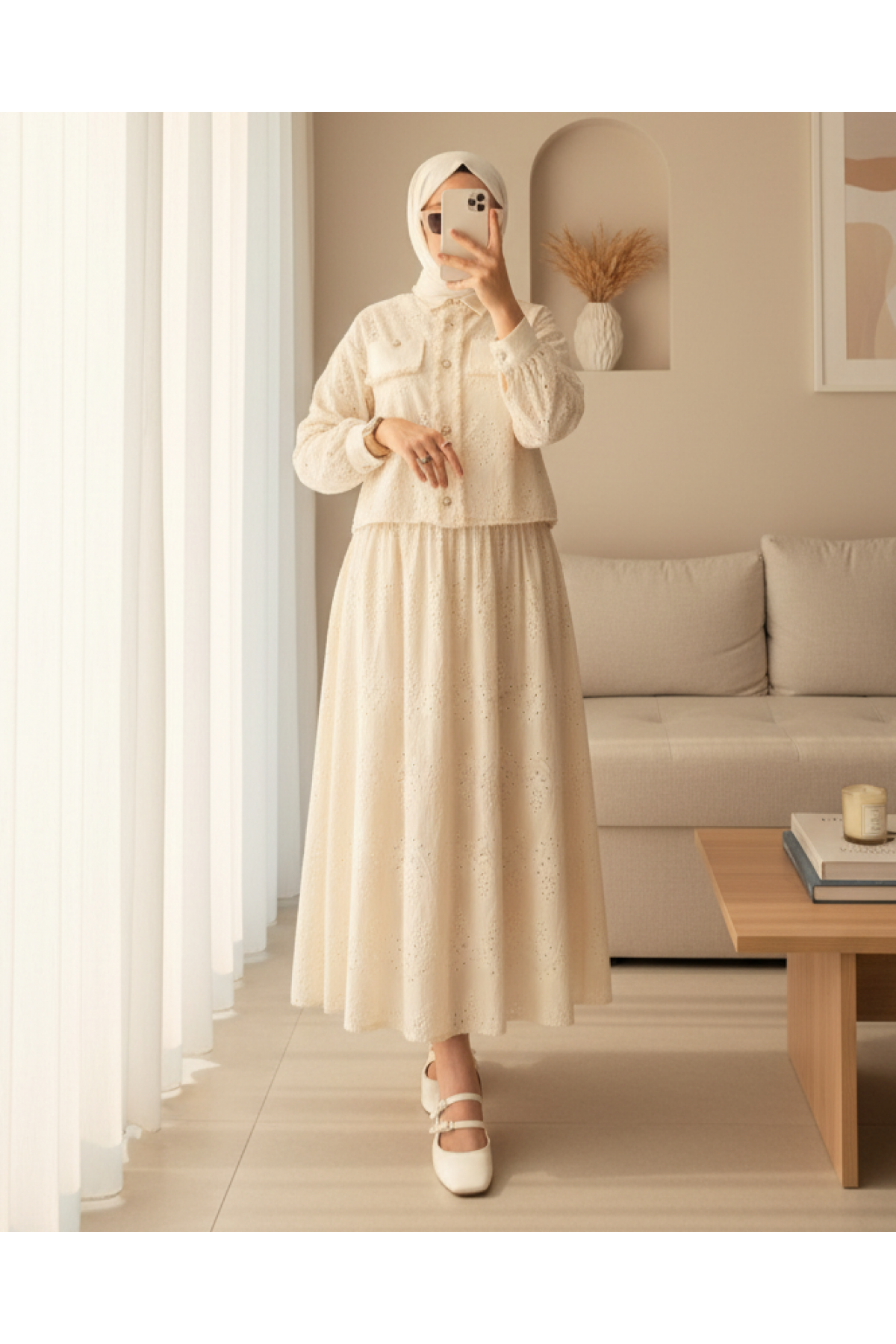 Ensemble jupe chemise brodé