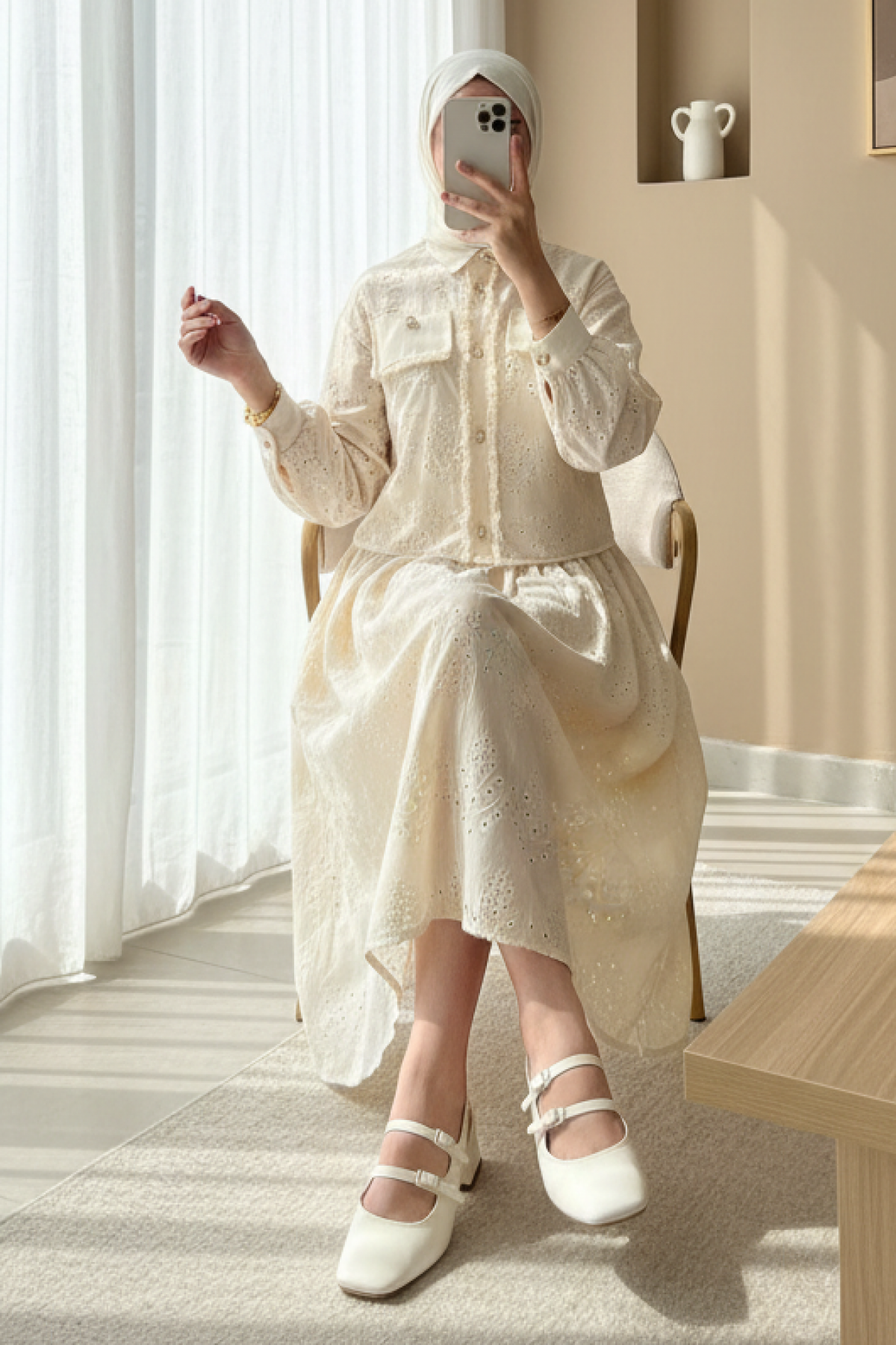 Ensemble jupe chemise brodé