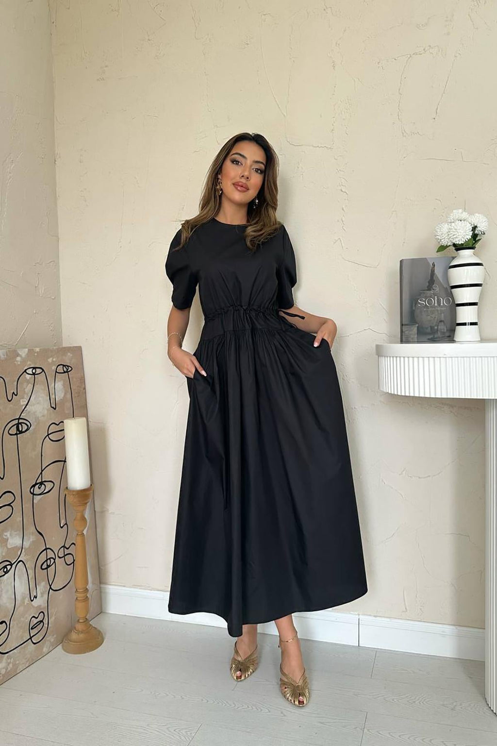 Robe poplin a taille ajustable