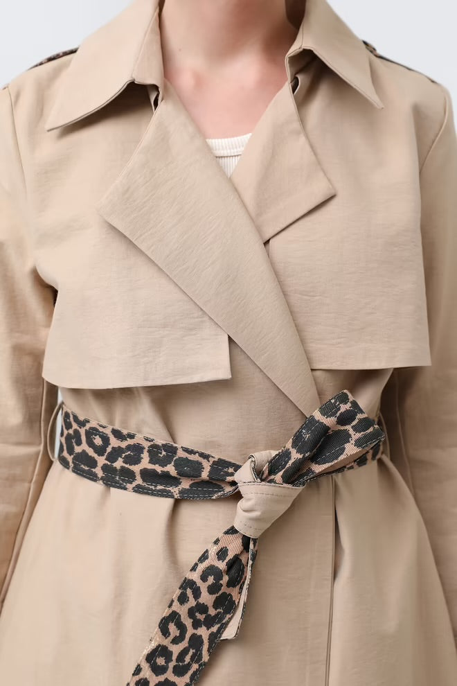 Trench long ceinture leopard