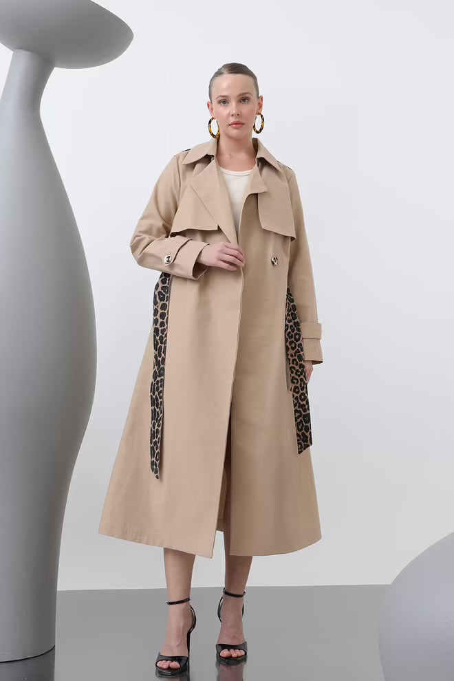 Trench long ceinture leopard