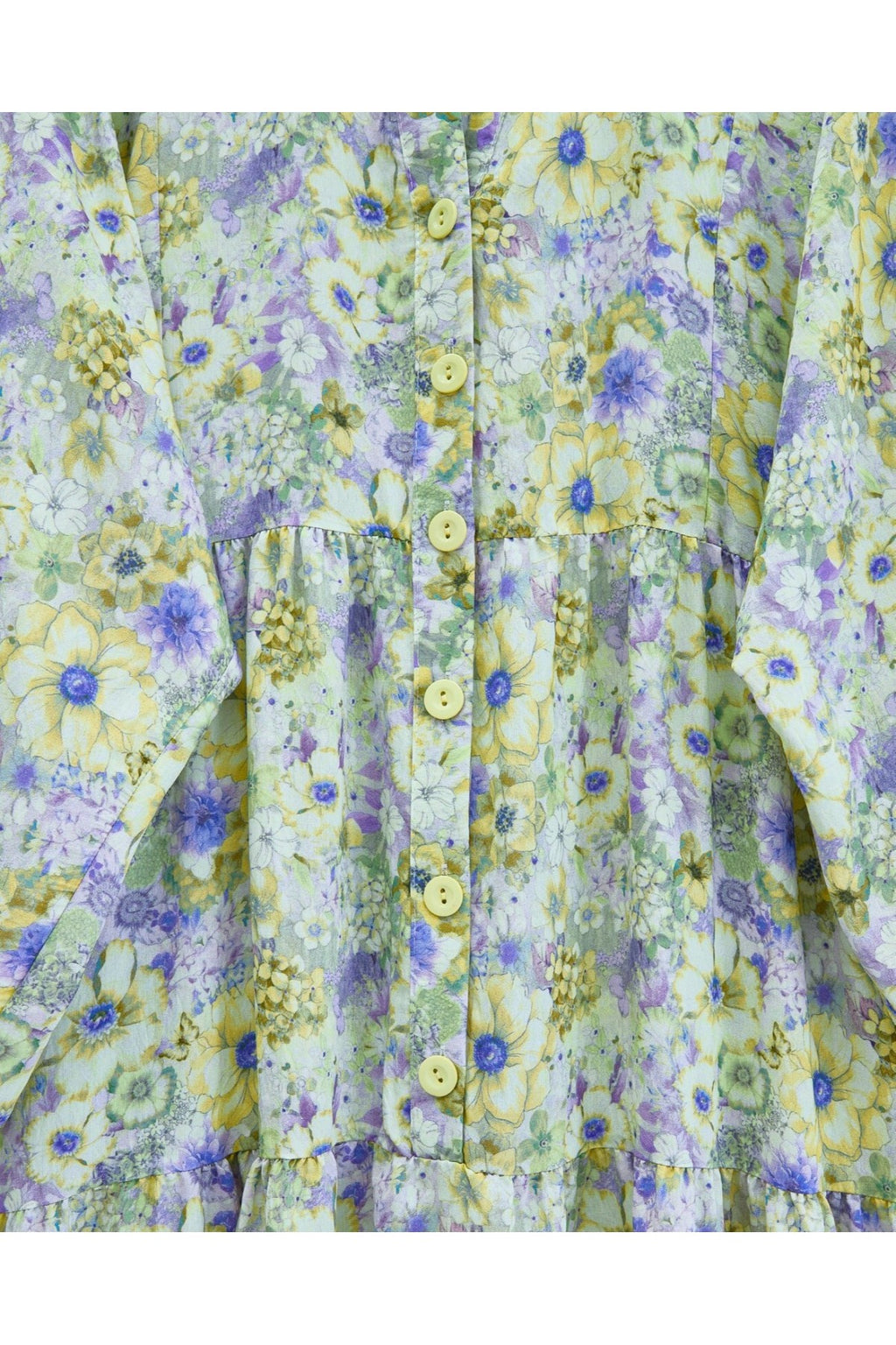 Robe à fleurs avec manches mi-boutonnées et élastiques