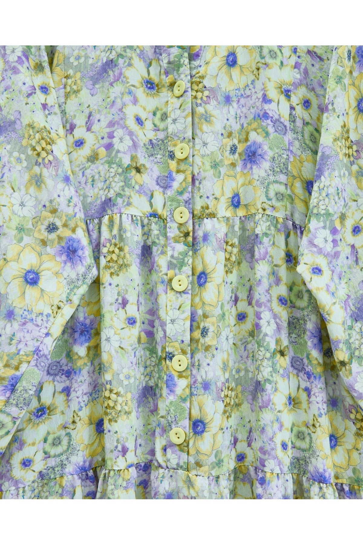 Robe à fleurs avec manches mi-boutonnées et élastiques