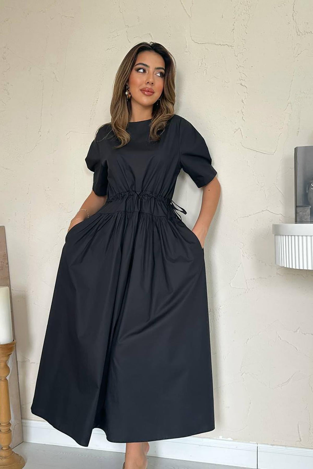 Robe poplin a taille ajustable