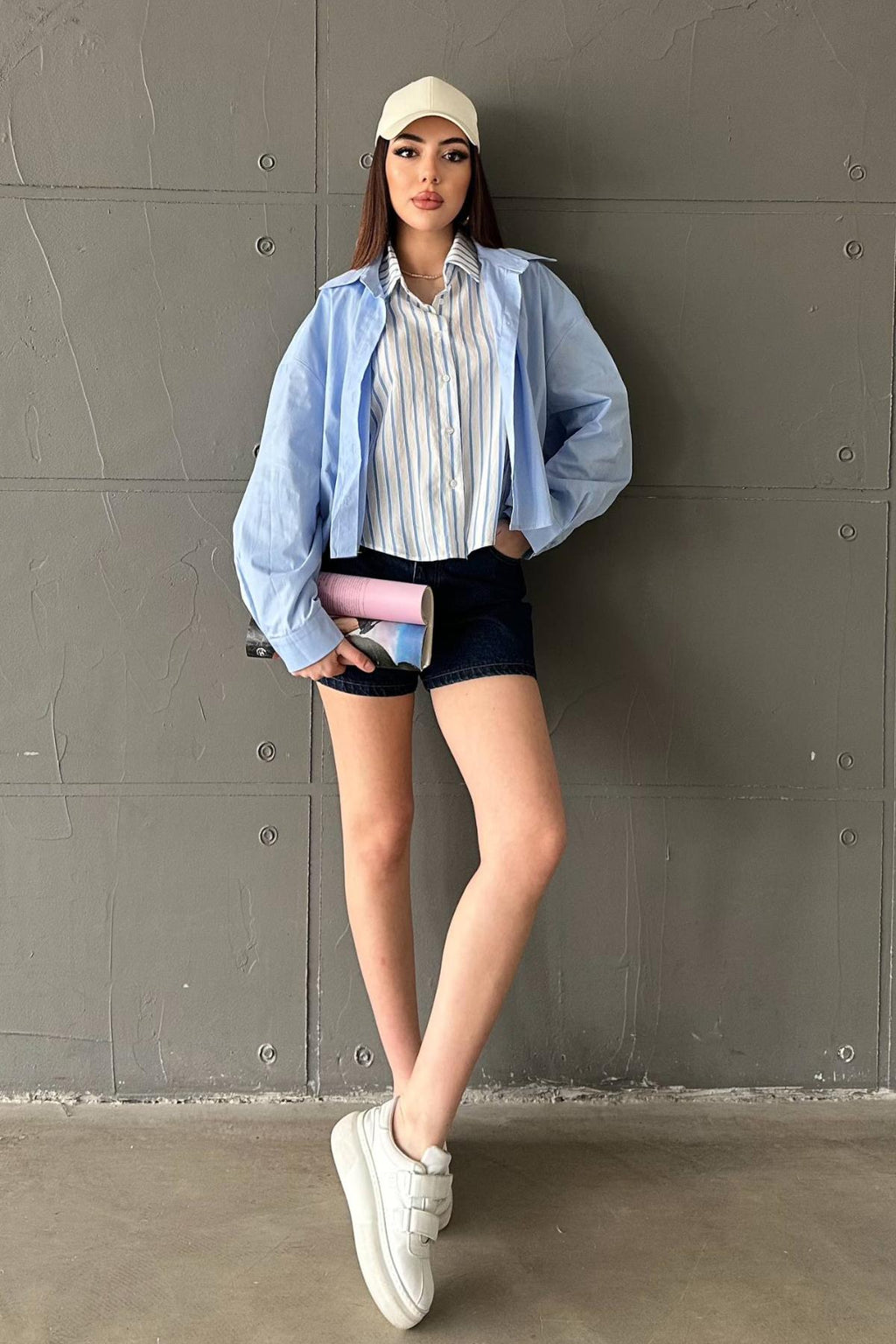 Chemise courte à effet doublé chemise oversize