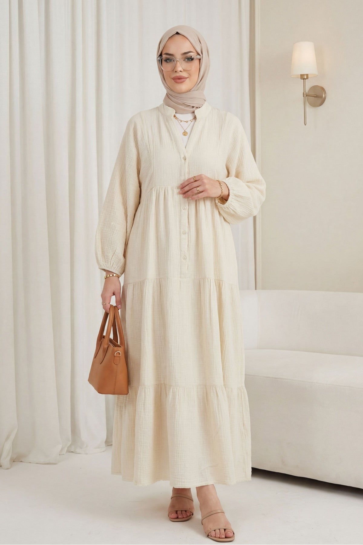 Robe Mousseline Col V longue