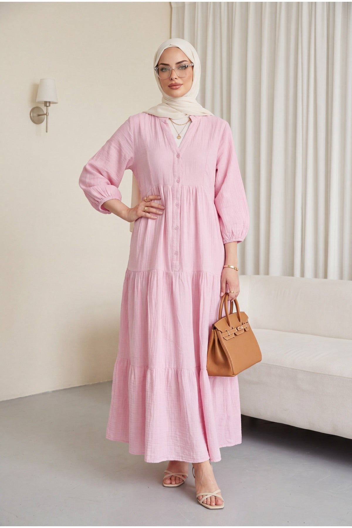 Robe Mousseline Col V longue
