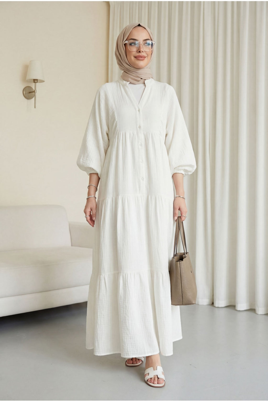 Robe Mousseline Col V longue