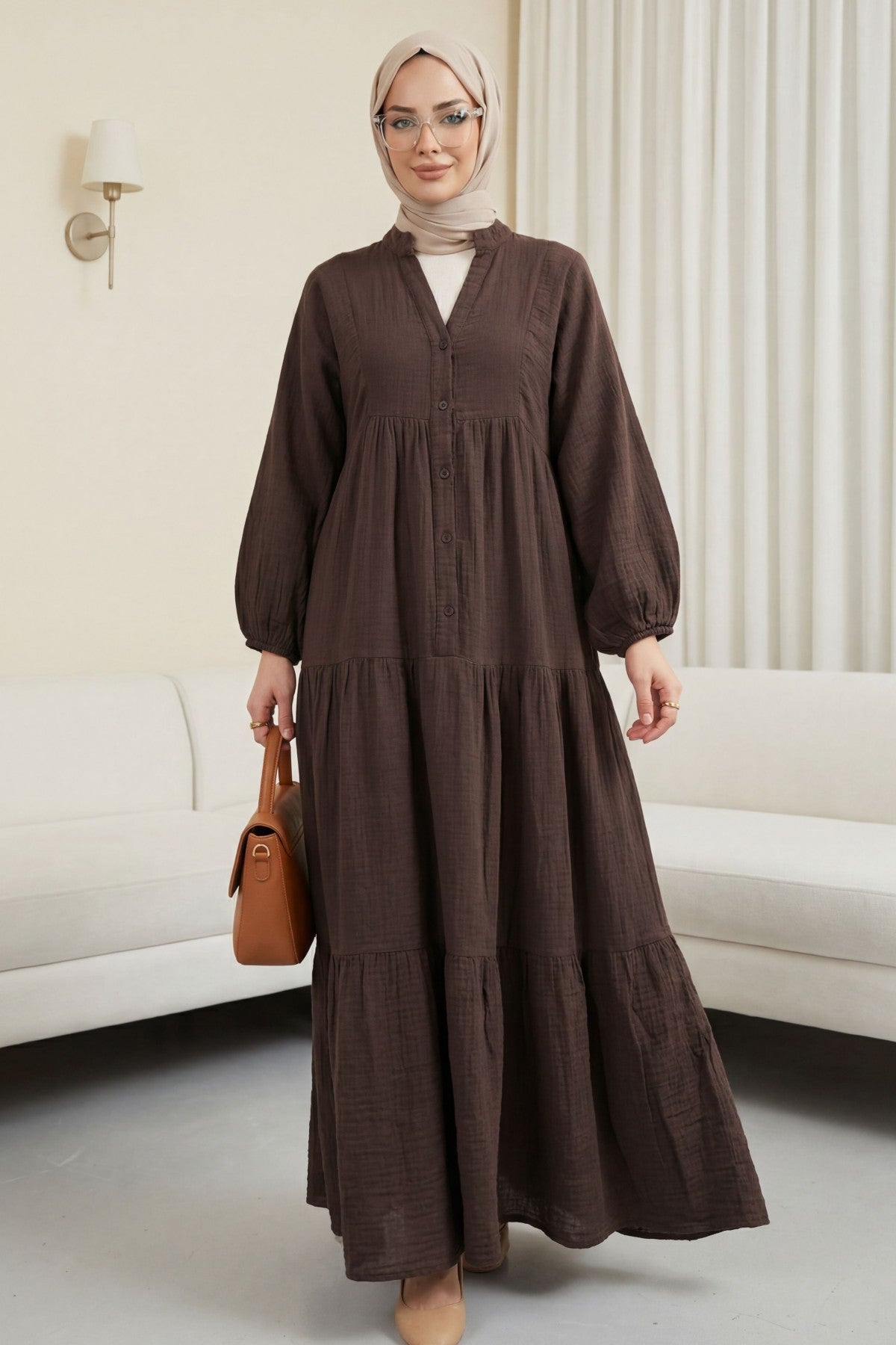 Robe Mousseline Col V longue