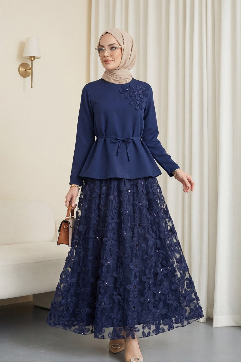 Ensemble jupe à fleur 3D
