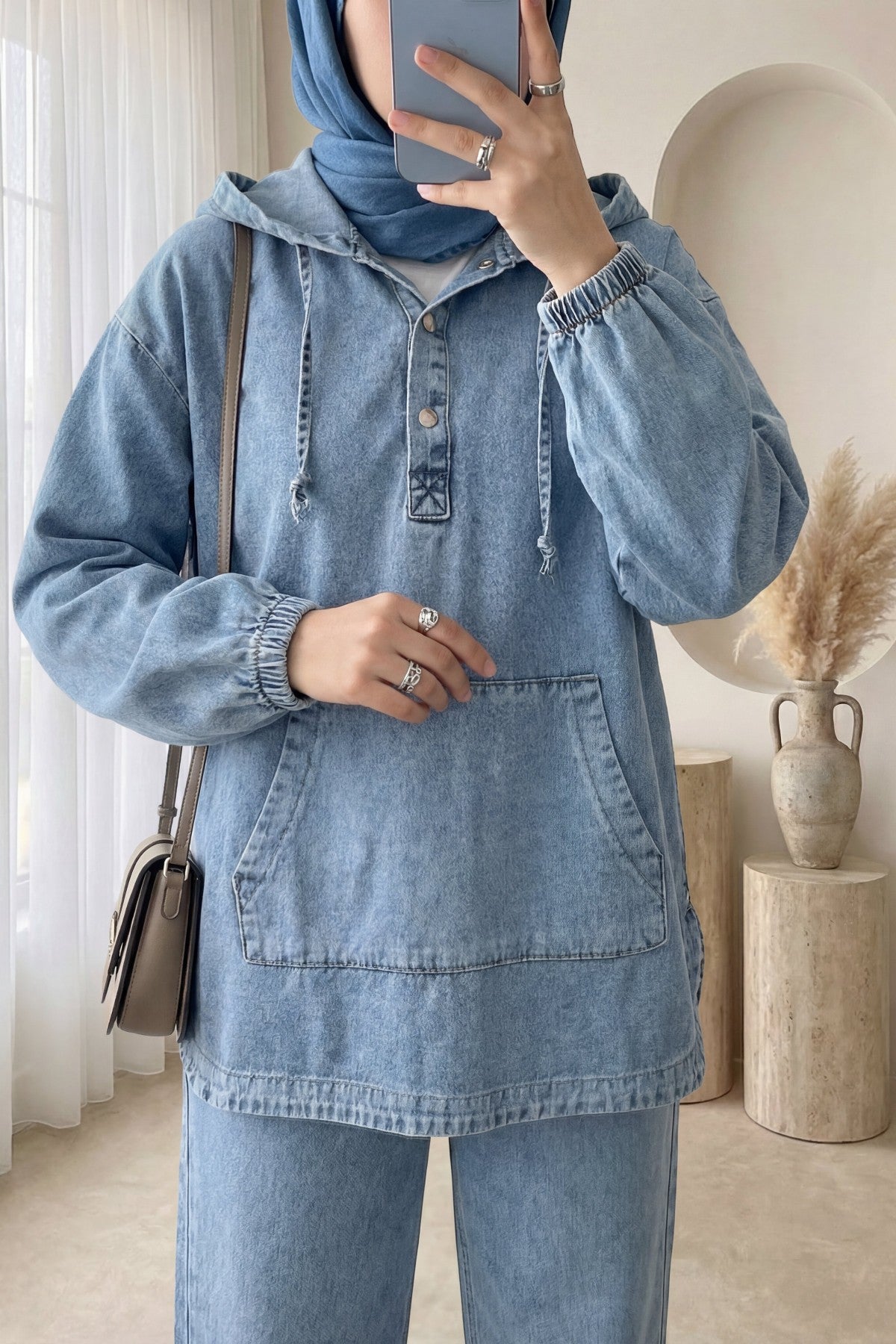 Ensemble pantalon en jean poche kangourou