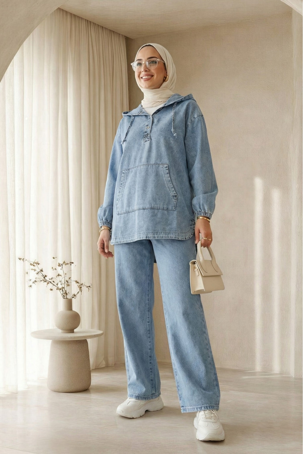 Ensemble pantalon en jean poche kangourou