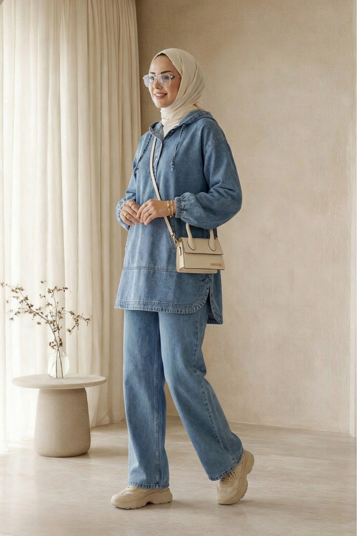 Ensemble pantalon en jean poche kangourou