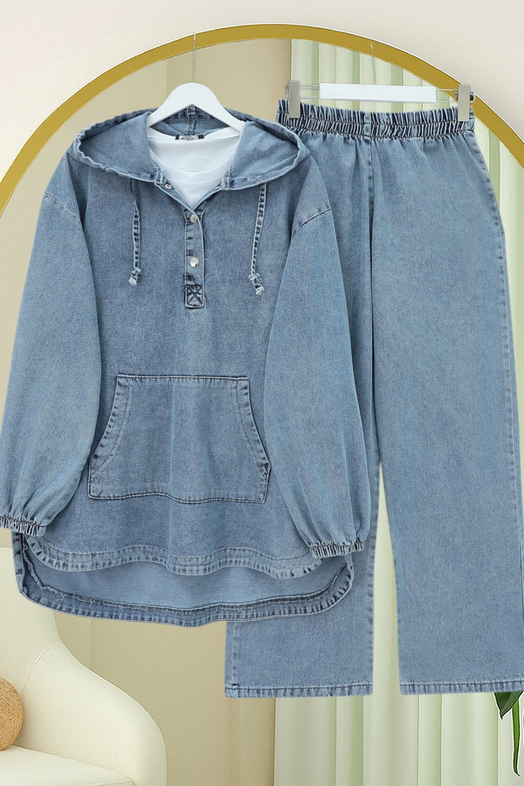 Ensemble pantalon en jean poche kangourou