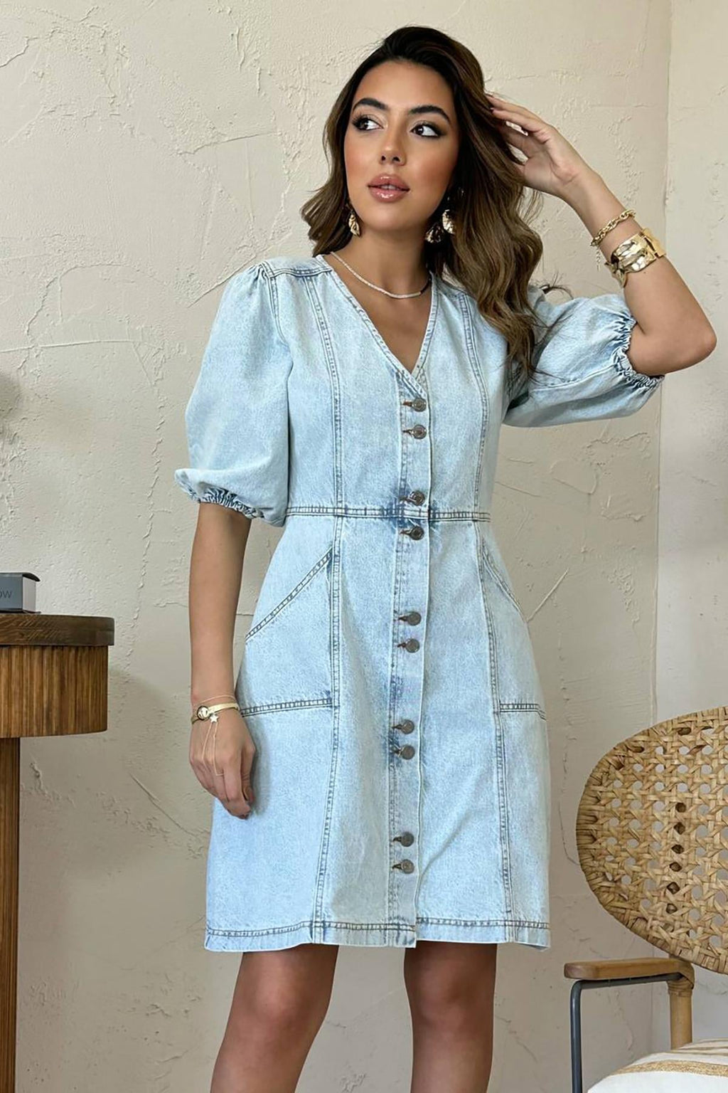 Robe en jean claire courte